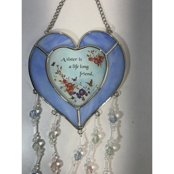 A Sister is a Life Long Friend STAINED GLASS HANGING HEART‎ Suncatcher blue - Picture 2 of 2